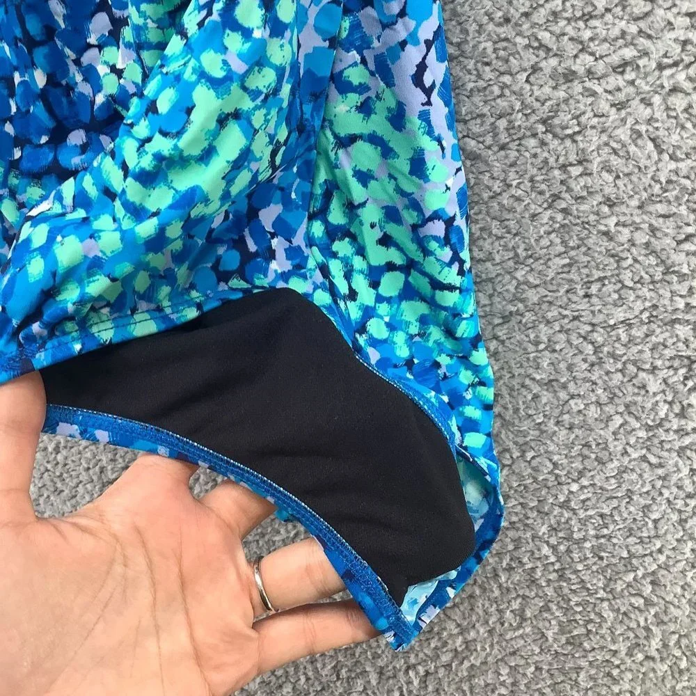 Jantzen One Piece Swimsuit Womens XL Blue Padded Halter Tropical‎ Watercolor